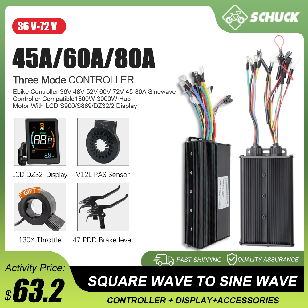 Sine Wave Controller 48V 72V 80A - E-bisiklet 3 Modlu 48V 52V 60V