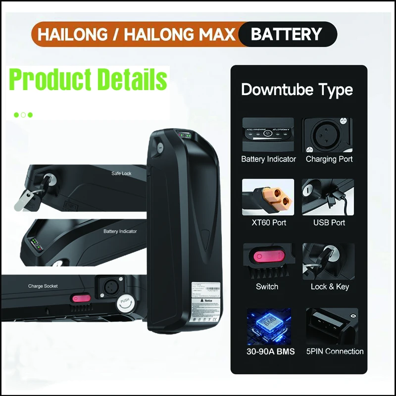 36V 48v 52v Elektrikli Bisikle - Ebike Battery 48V 20Ah Hailong incelemesi ve fiyatı
