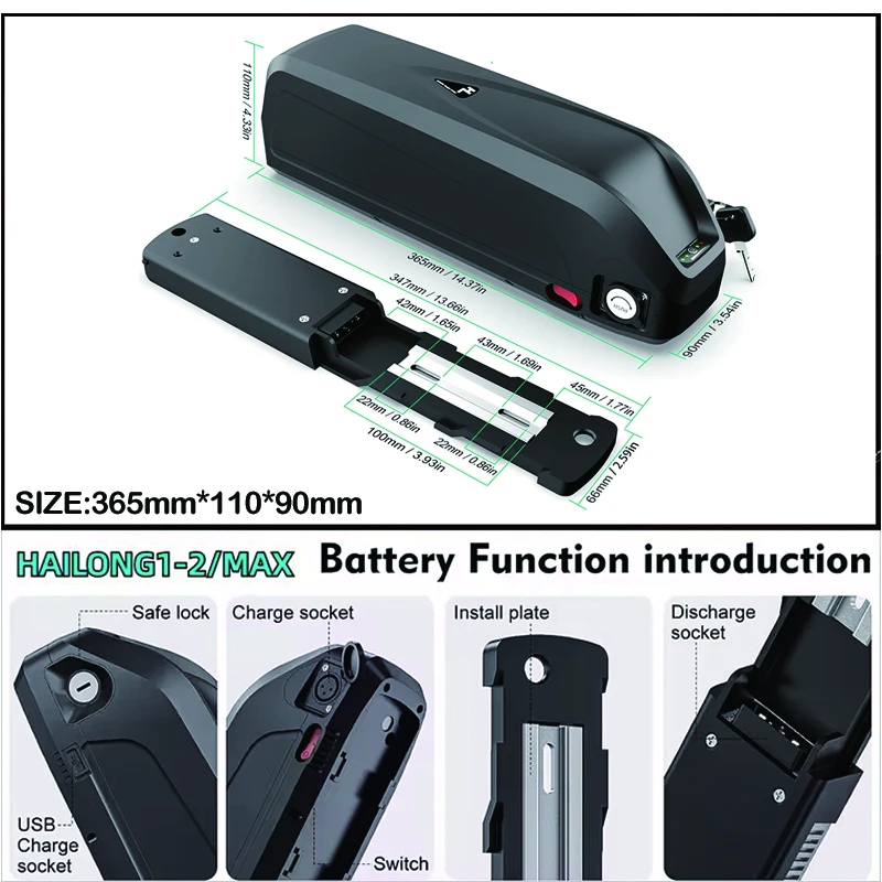 36V 48v 52v Elektrikli Bisikle - Ebike Battery 48V 20Ah Hailong incelemesi ve fiyatı
